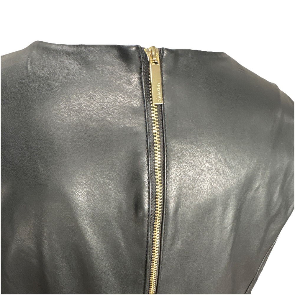 CALVIN KLEIN Size 10 Women's Black Faux Leather Sleeveless Dress NWT - Picture 7 of 10